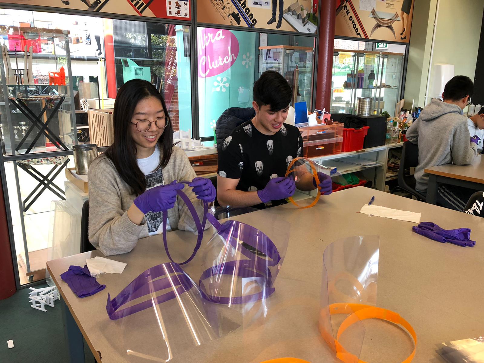 Our Production Line - Face shields being made in the DT department by the Headmaster, Boarders and Residential Staff